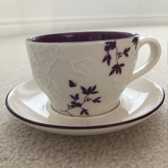 Starbucks Other - STARBUCKS Embossed Purple Leaves Design Mug/Tea Cup & Saucer, 2006